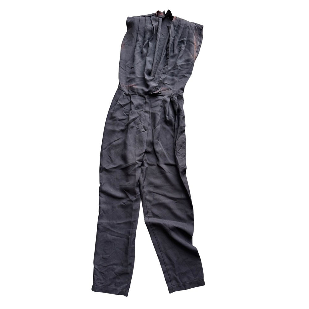 80s Black Disco Jumpsuit Pleated Vtg Sleeveless Tapered Leg Made in USA 11/12